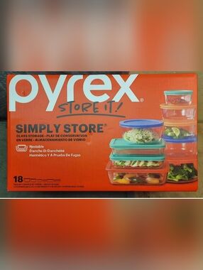 Pyrex 18-Piece Oven Freezer Dishwasher Safe Glass Storage w/ Lids NEW!